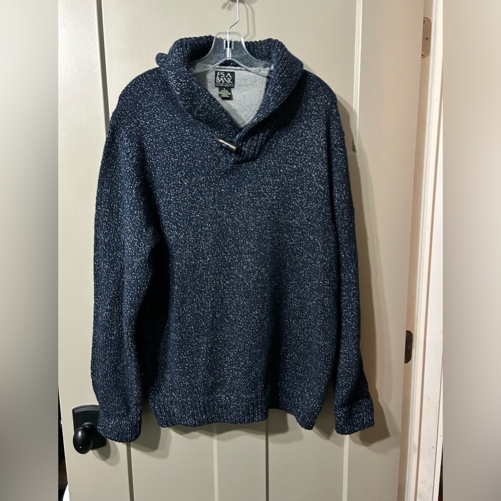 Jos. A. Bank exclusive collection navyblue speckled knit collared sweater toggle